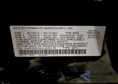 2020 Acura Mdx Technology z USA, uszkodzony, nr VIN 5J8YD4H55LL024118